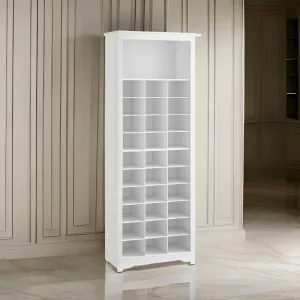 74 Inch Shoe Rack, Wide Top Shelf, 30 Pairs Storage Compartments, White By Casagear Home