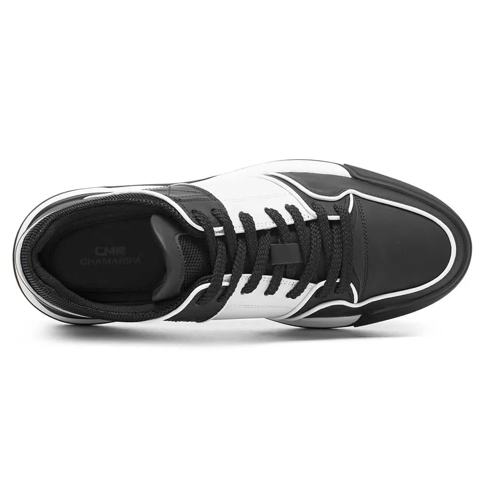 7CM / 2.76 Inches CMR CHAMARIPA Black Leather Sneakers - Boost Your Height with 2.76 Inches - Stylish Casual Elevator Shoes for Men