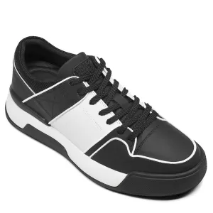 7CM / 2.76 Inches CMR CHAMARIPA Black Leather Sneakers - Boost Your Height with 2.76 Inches - Stylish Casual Elevator Shoes for Men