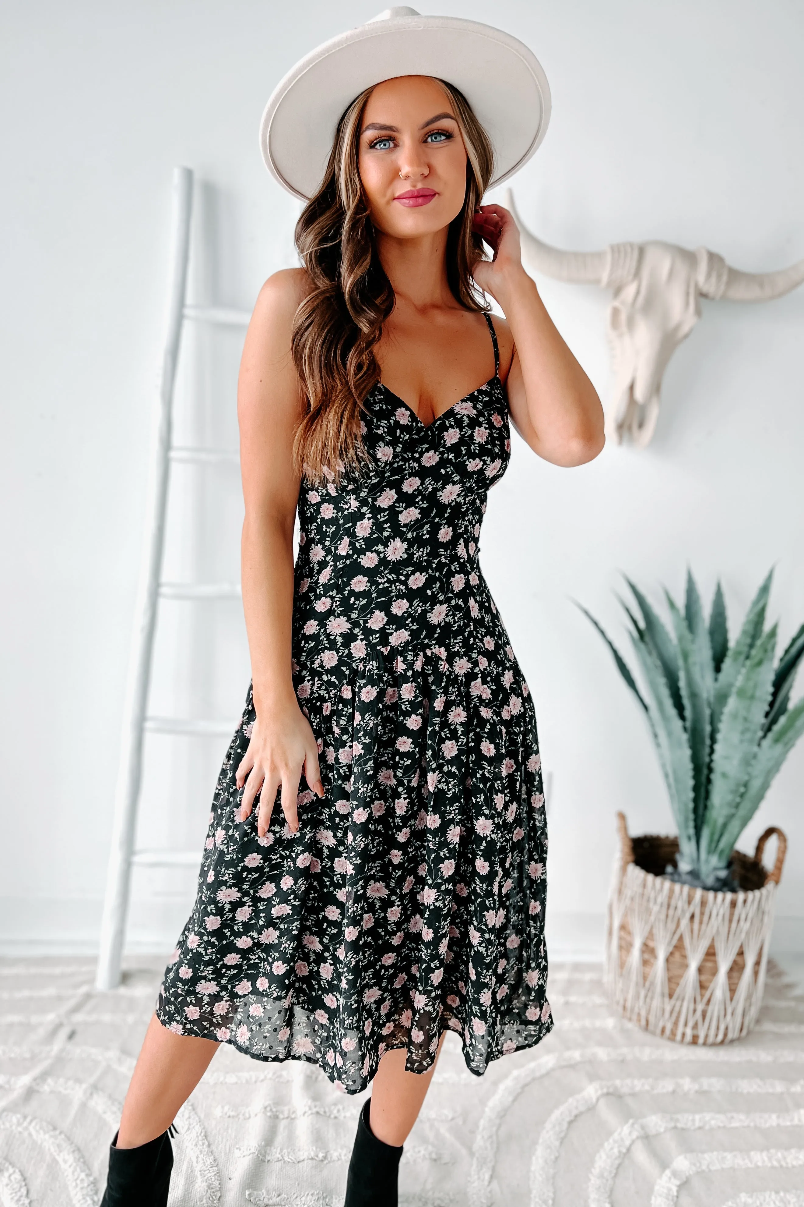 Addicted To You Floral Midi Dress (Black Floral)