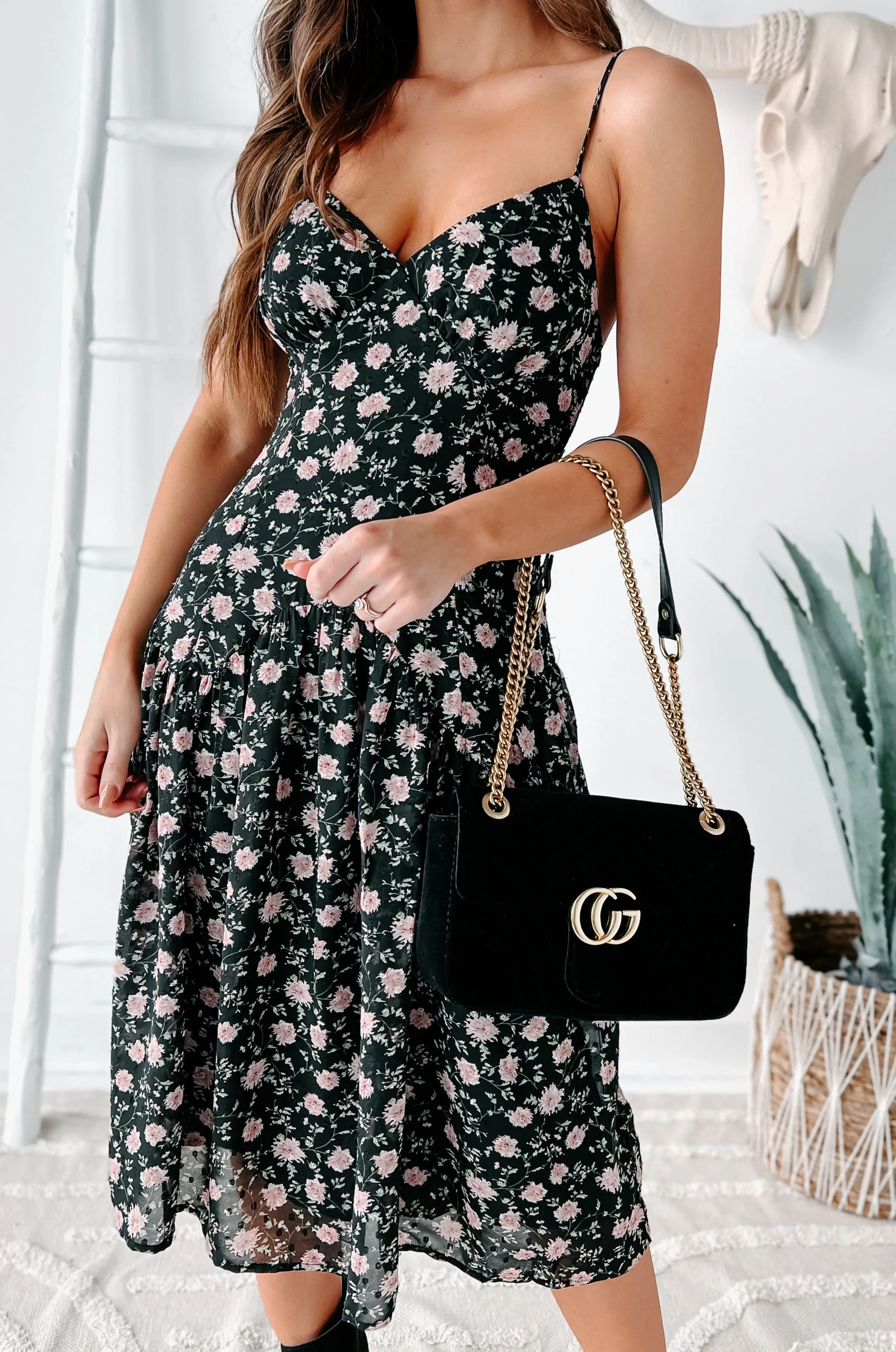 Addicted To You Floral Midi Dress (Black Floral)