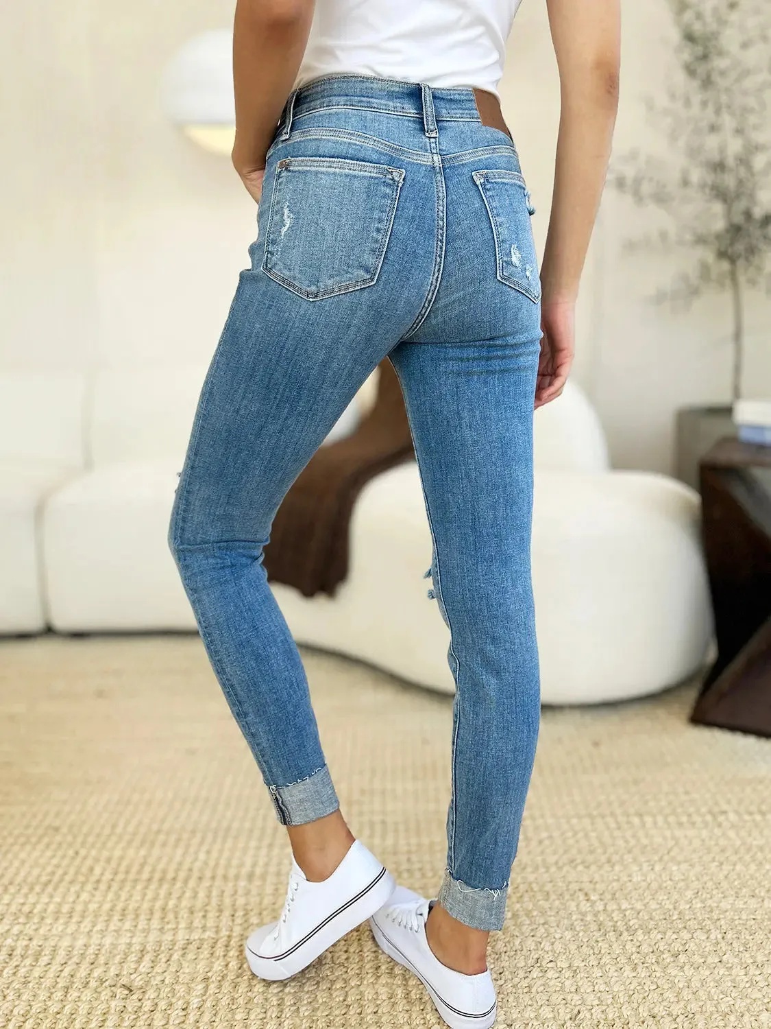 Aldith Judy Blue Size Inclusive Mid Rise Destroy & Cuff Skinny Jeans