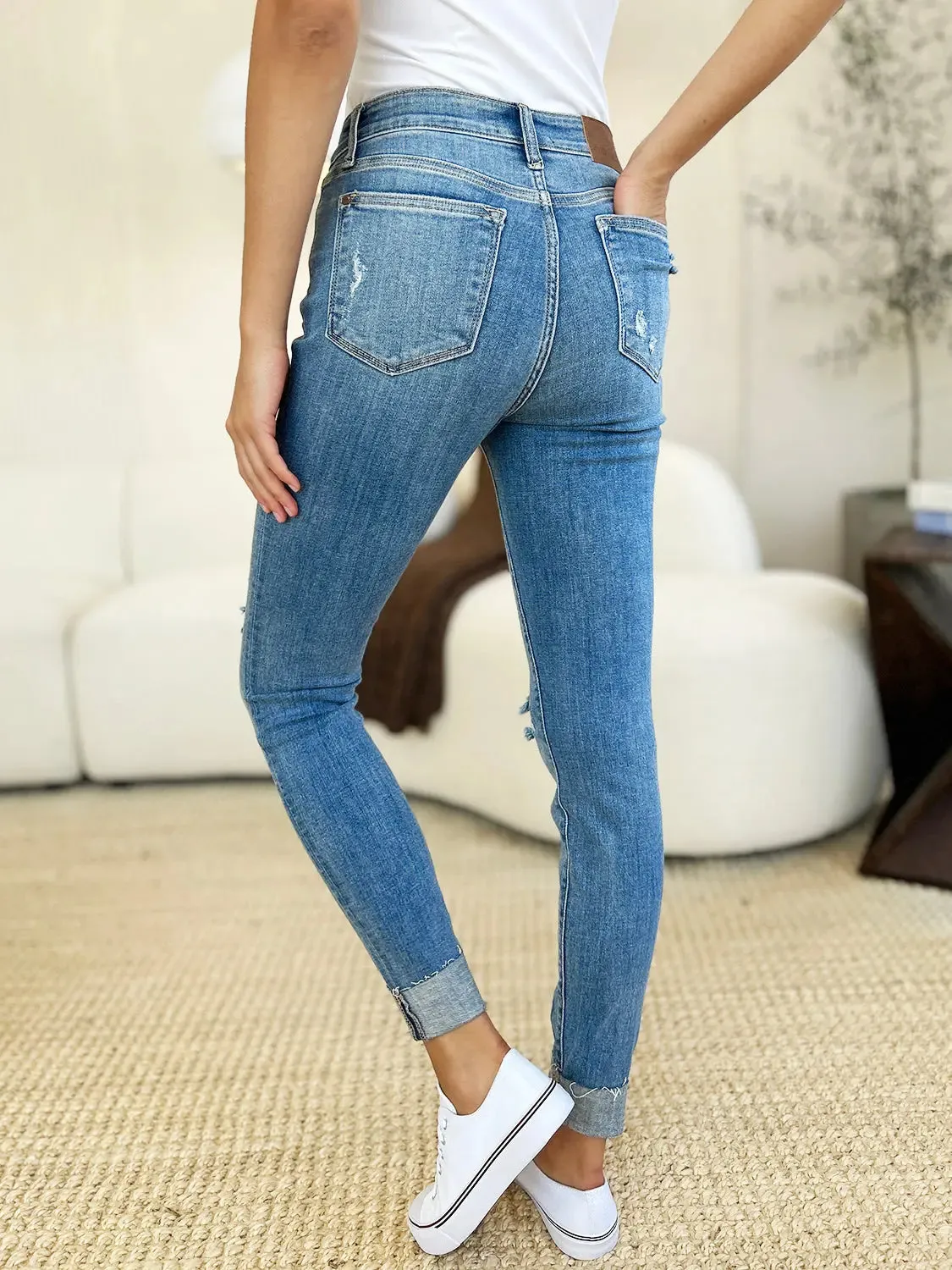 Aldith Judy Blue Size Inclusive Mid Rise Destroy & Cuff Skinny Jeans