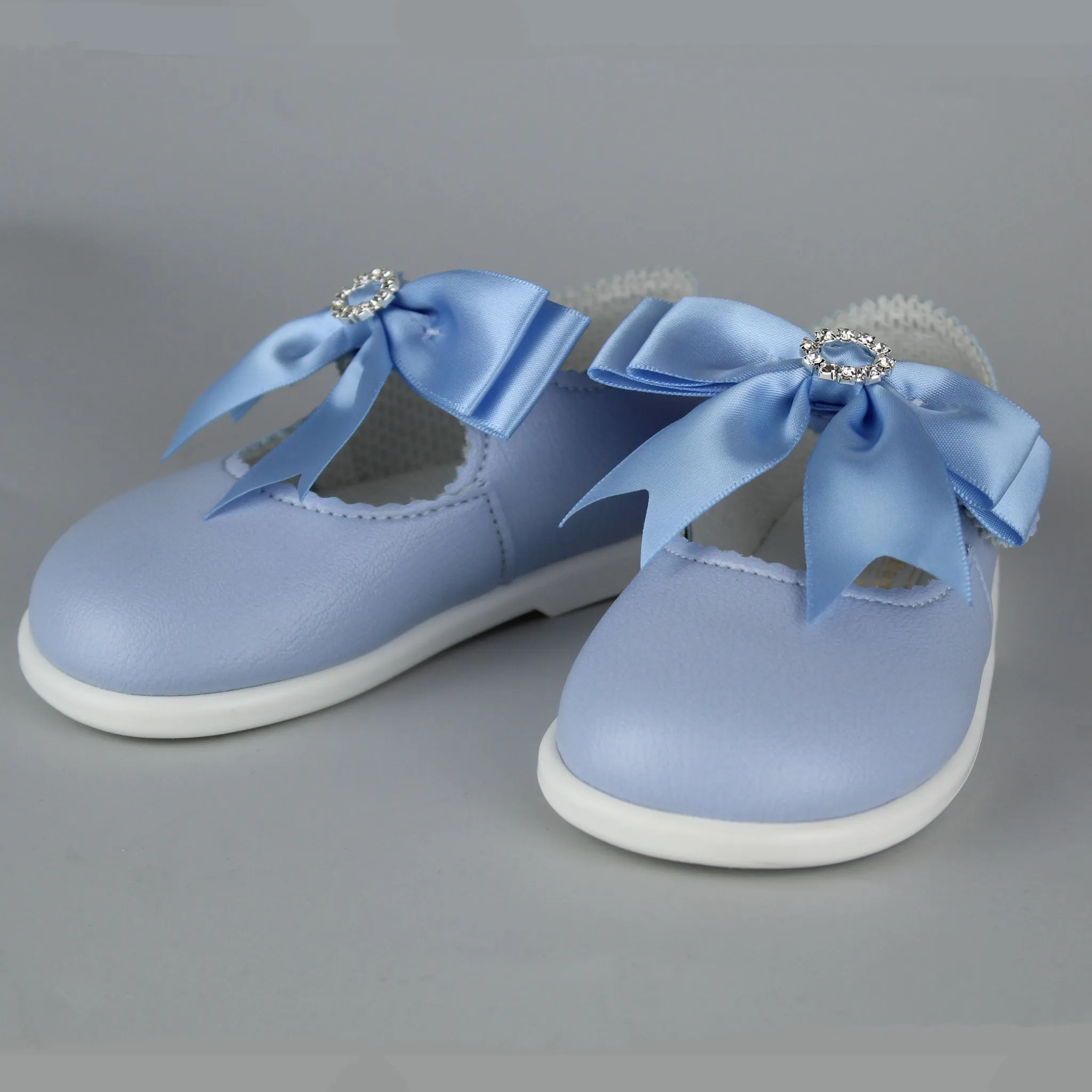 Baby Girl First Walker Shoes -Blue with Bow and Diamante