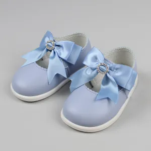 Baby Girl First Walker Shoes -Blue with Bow and Diamante