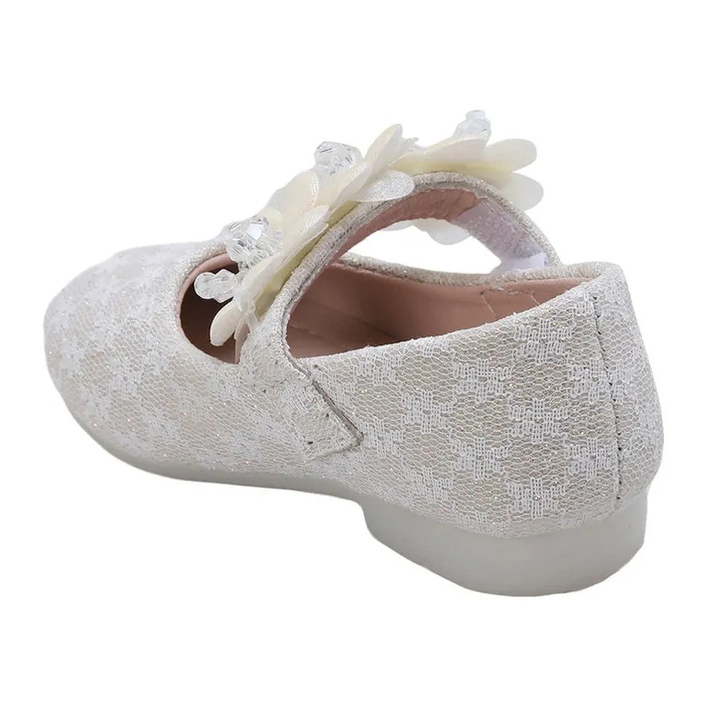 Beige Embellished Velcro Closure Ballerina