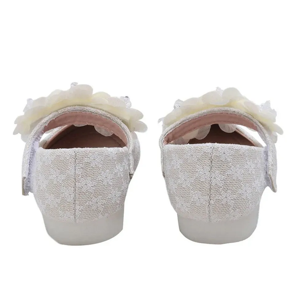 Beige Embellished Velcro Closure Ballerina