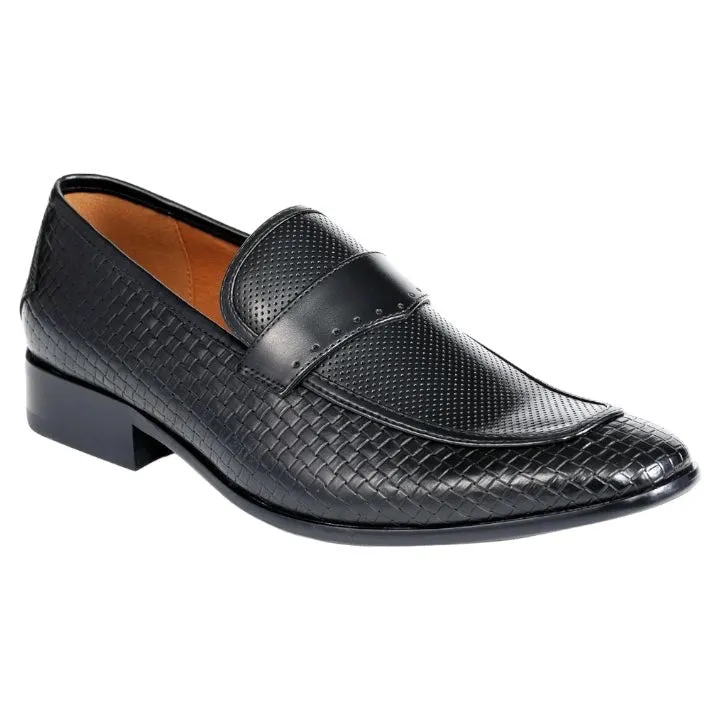 Black Men's fashion design Slip-On Dress Shoes Printed Leather Loafer Style-WREN