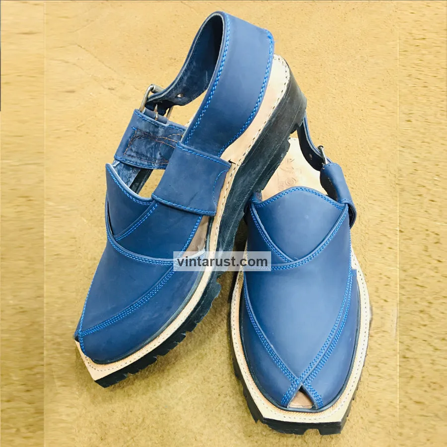 Blue Suede Leather Peshawari  Men's Chappal