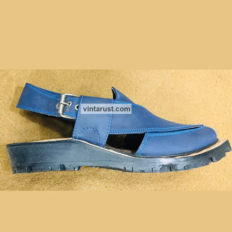 Blue Suede Leather Peshawari  Men's Chappal