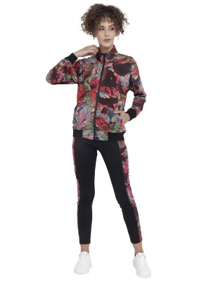 CHKOKKO Women Printed Zipper Full Sleeves Track suit Redd XXL