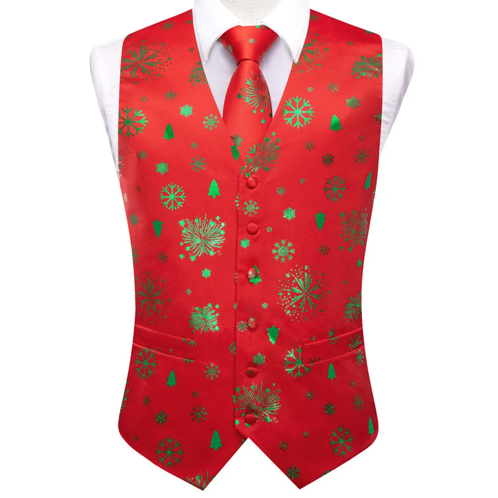 Hi-Tie Red Green Christmas Elements Vest Necktie Bowtie Set