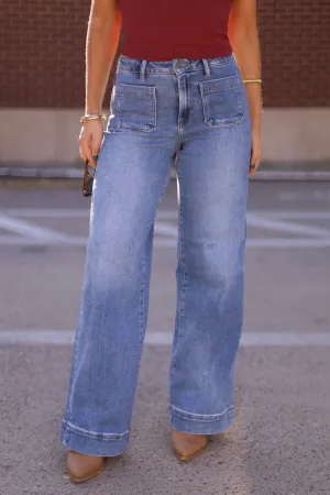 Hidden Medium Wash Wide Leg Jeans