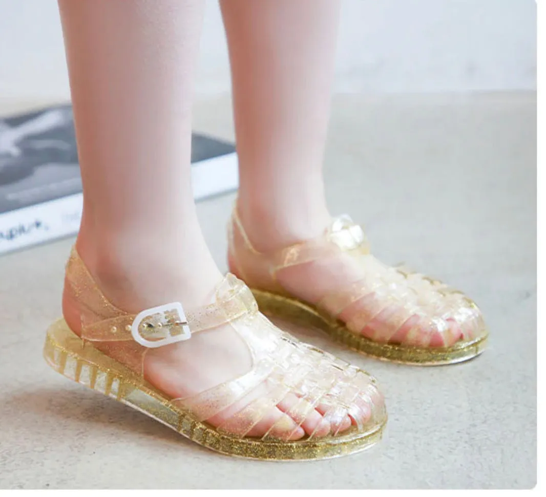 Kids Jelly Sandals - Glitter Lemon Gold