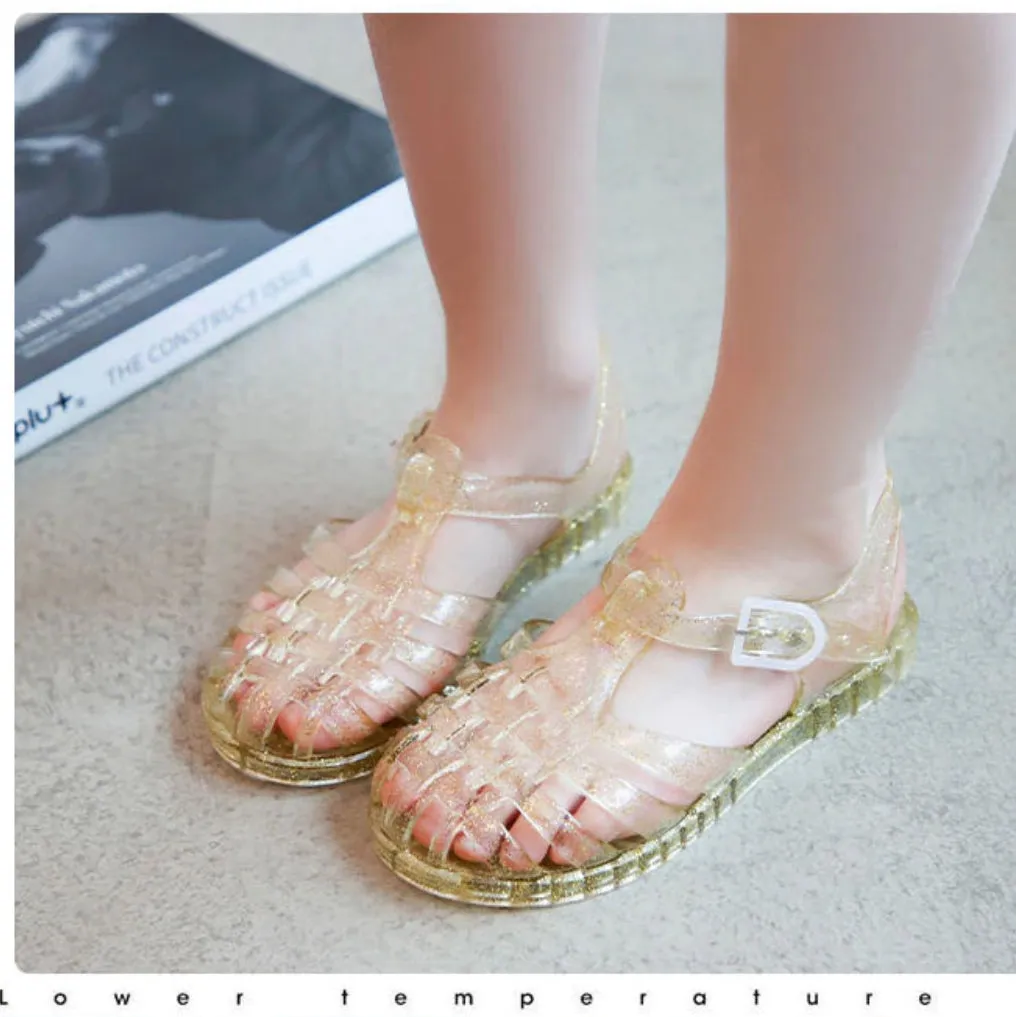 Kids Jelly Sandals - Glitter Lemon Gold