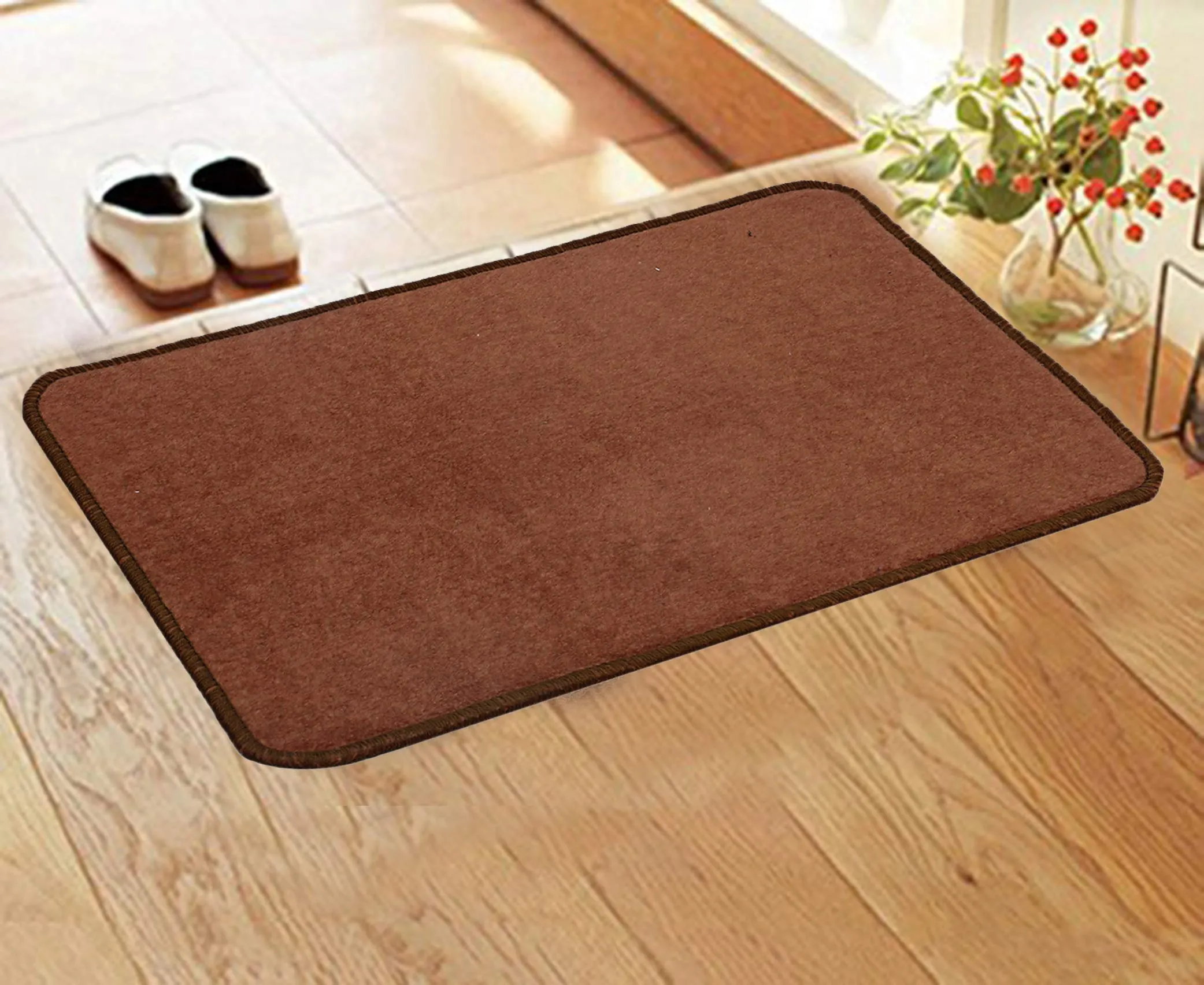 Kuber Industries Microfiber Pieces Door Mat|Solid Color & Anti Slip Material|Size 55 x 35 CM, Pack of 6 (Brown)-CTKTC28365