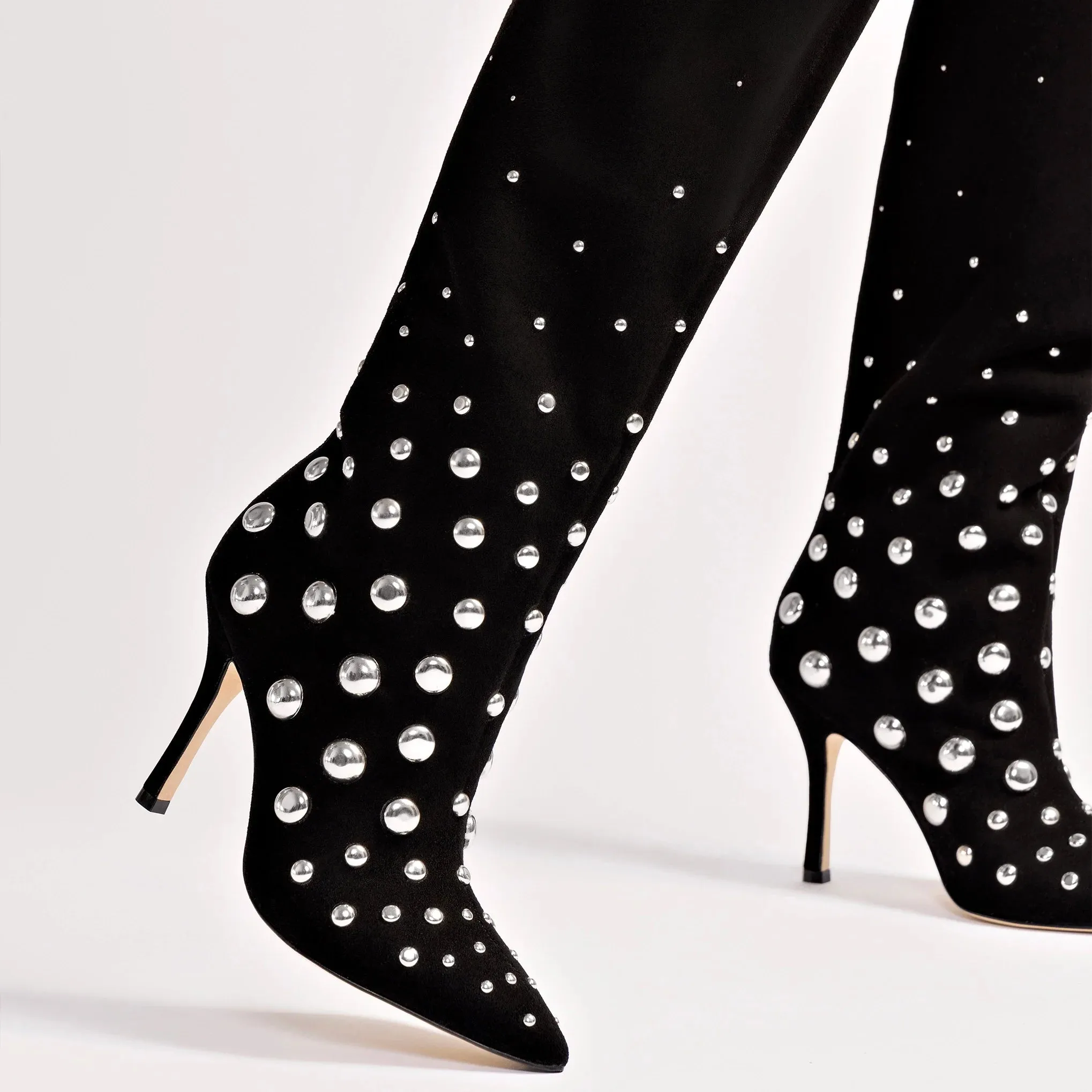 Larroude Kate Studs Boot In Black Suede