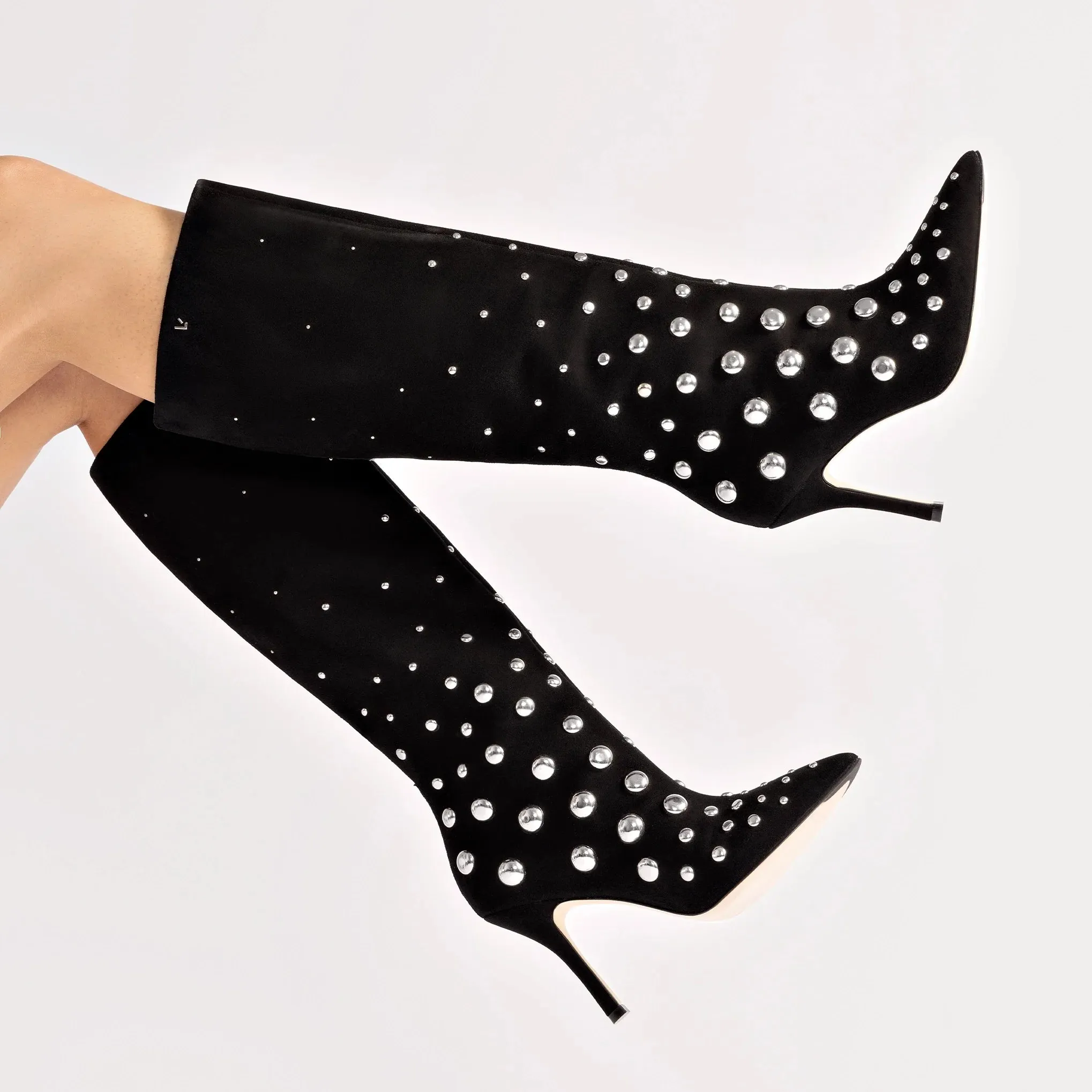 Larroude Kate Studs Boot In Black Suede