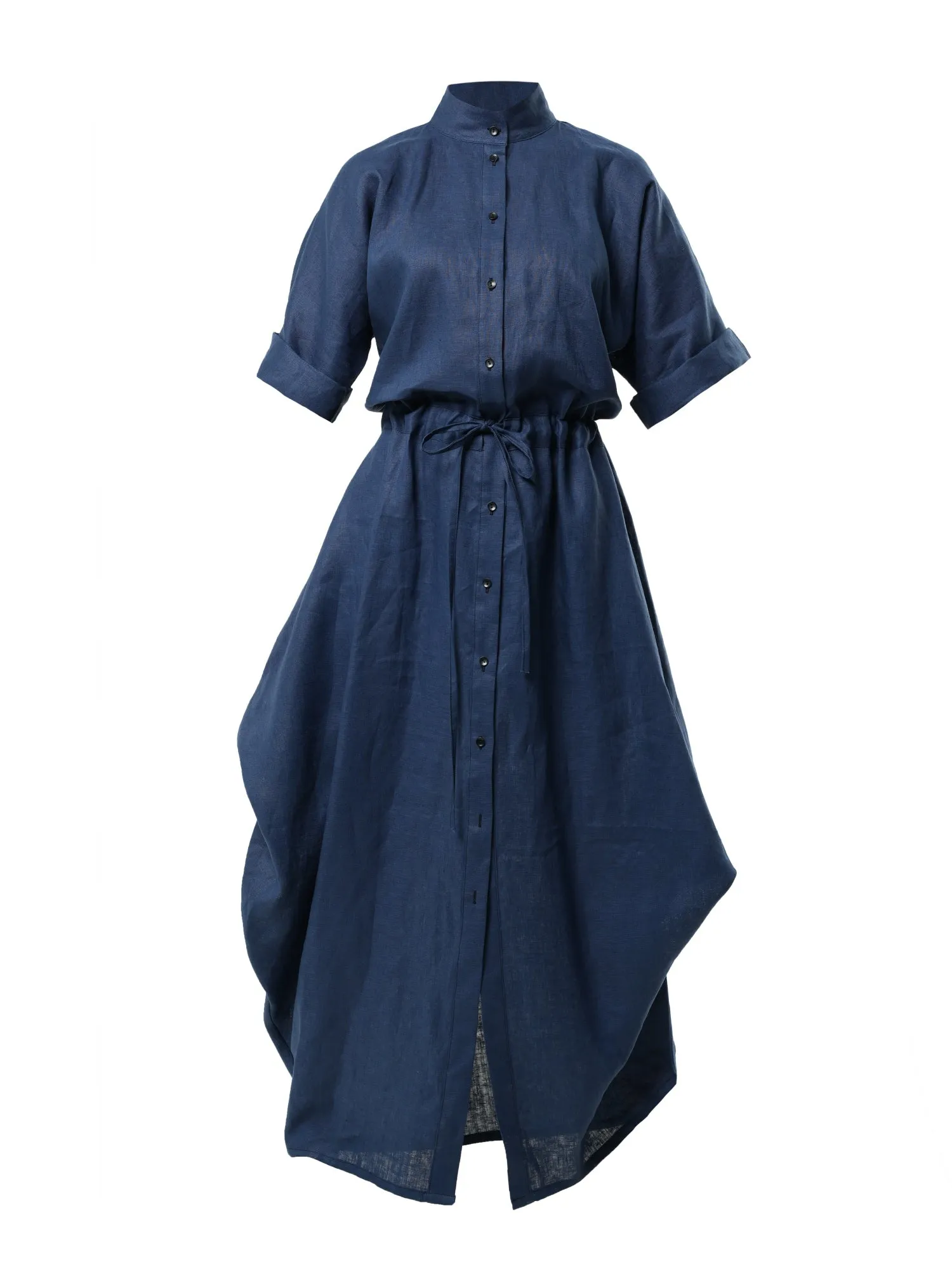 Long Linen Shirt Dress In Blue