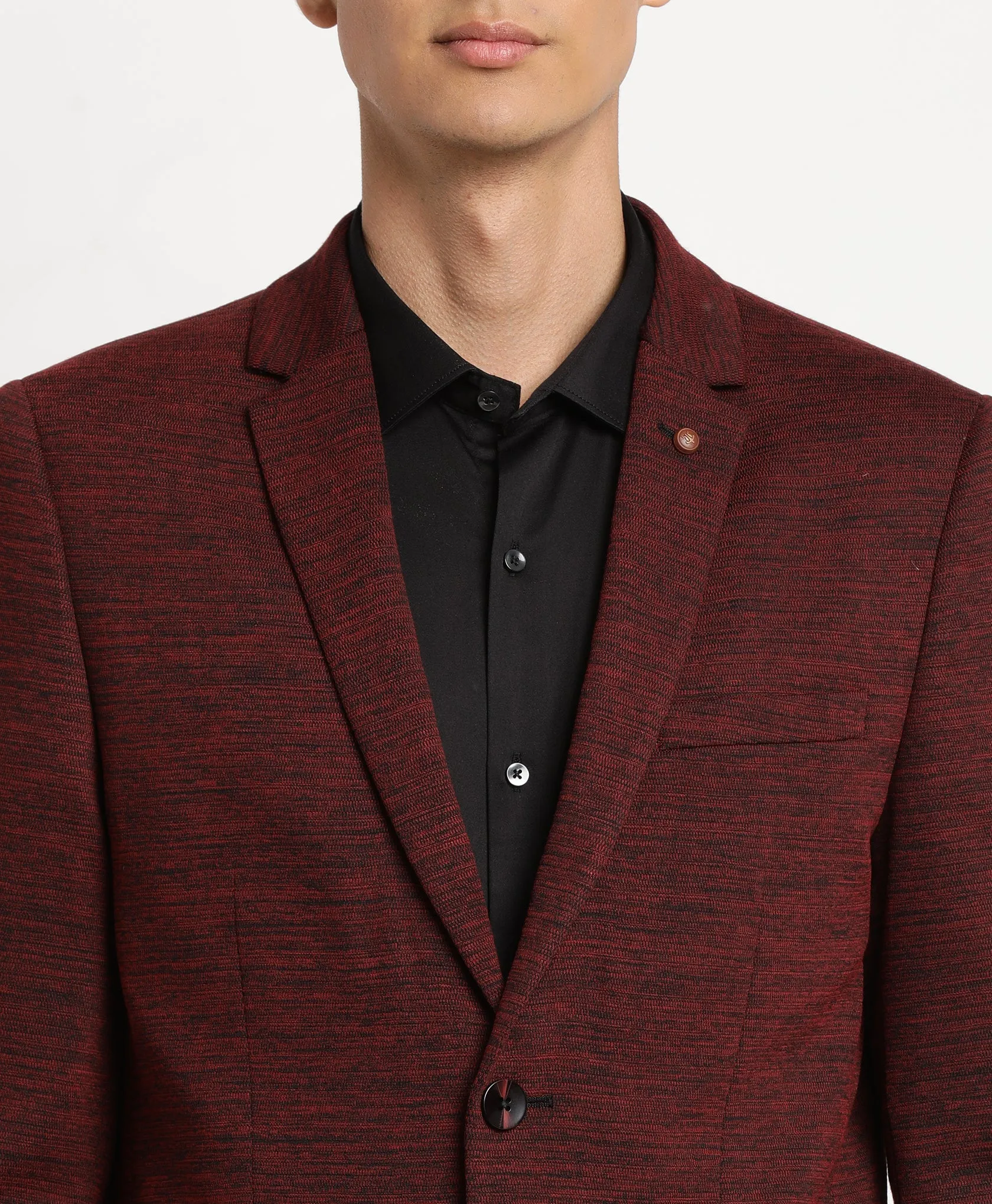 Maroon Knitted Self Design Casual Blazer