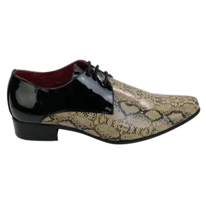 Mens Black Beige Snake Skin Patent Shiny Leather Shoes Italian Design Laced