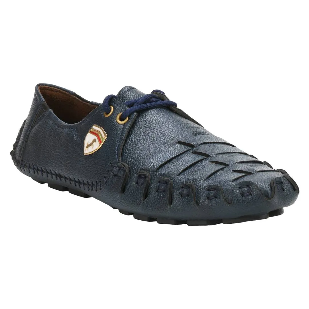 Men's Blue Synthetic Self Design Sneakers