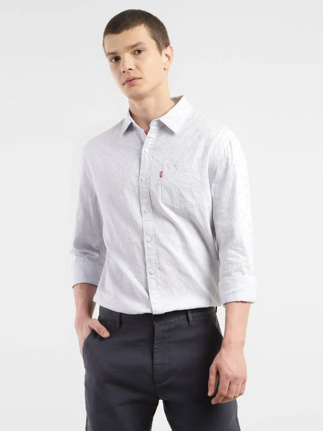 Men's Self Design Slim Fit Linen Shirt