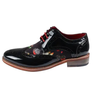 Men's Shoes Butterfly Print Patent Leather Lace Up Brogue Formal Dress Shoe