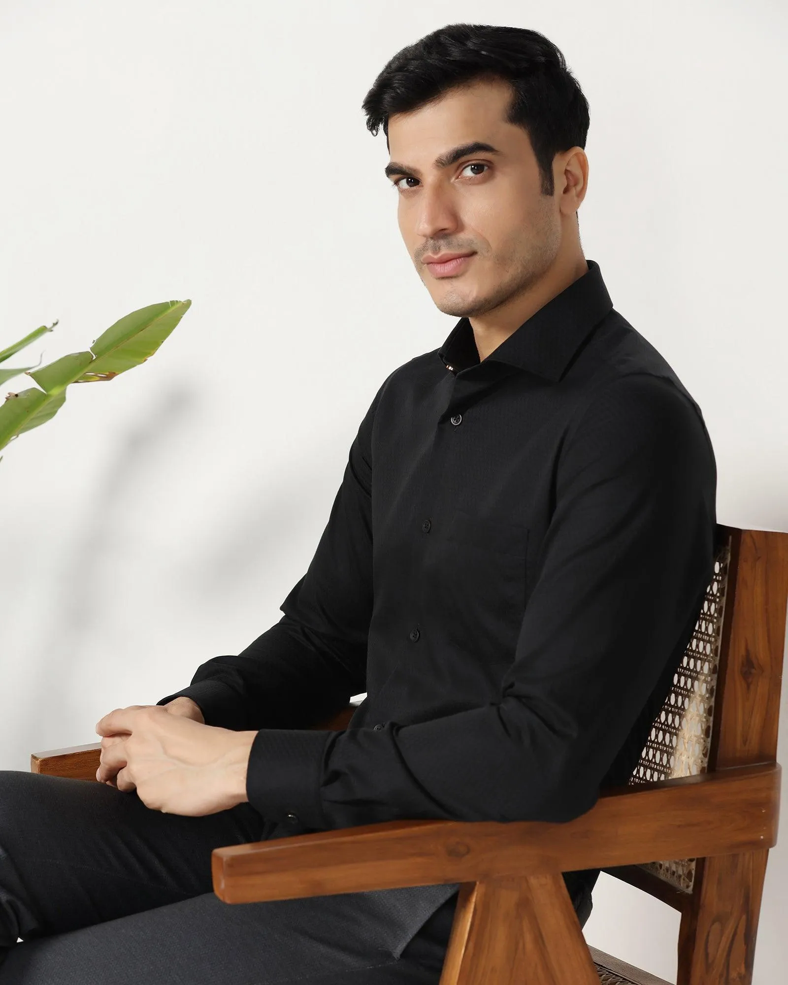 Non Iron Formal Black Textured Shirt - Melon