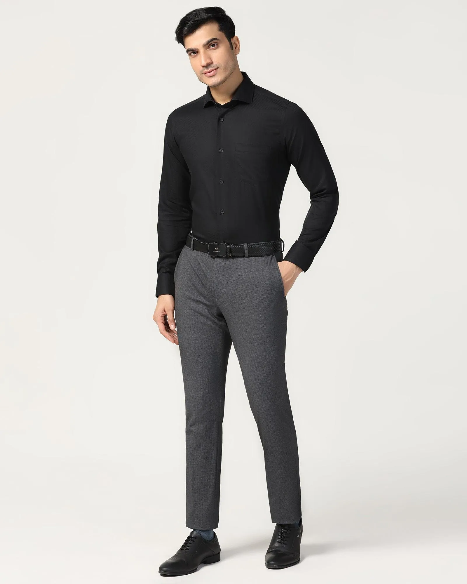 Non Iron Formal Black Textured Shirt - Melon