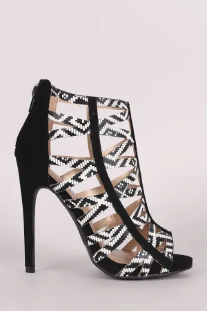 Qupid Printed Cutout Caged Design Stiletto Heel