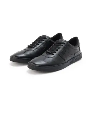 Rare Rabbit Mens Merc Black Round Toe Genuine Leather Lace Up Low Top Sneaker Shoes