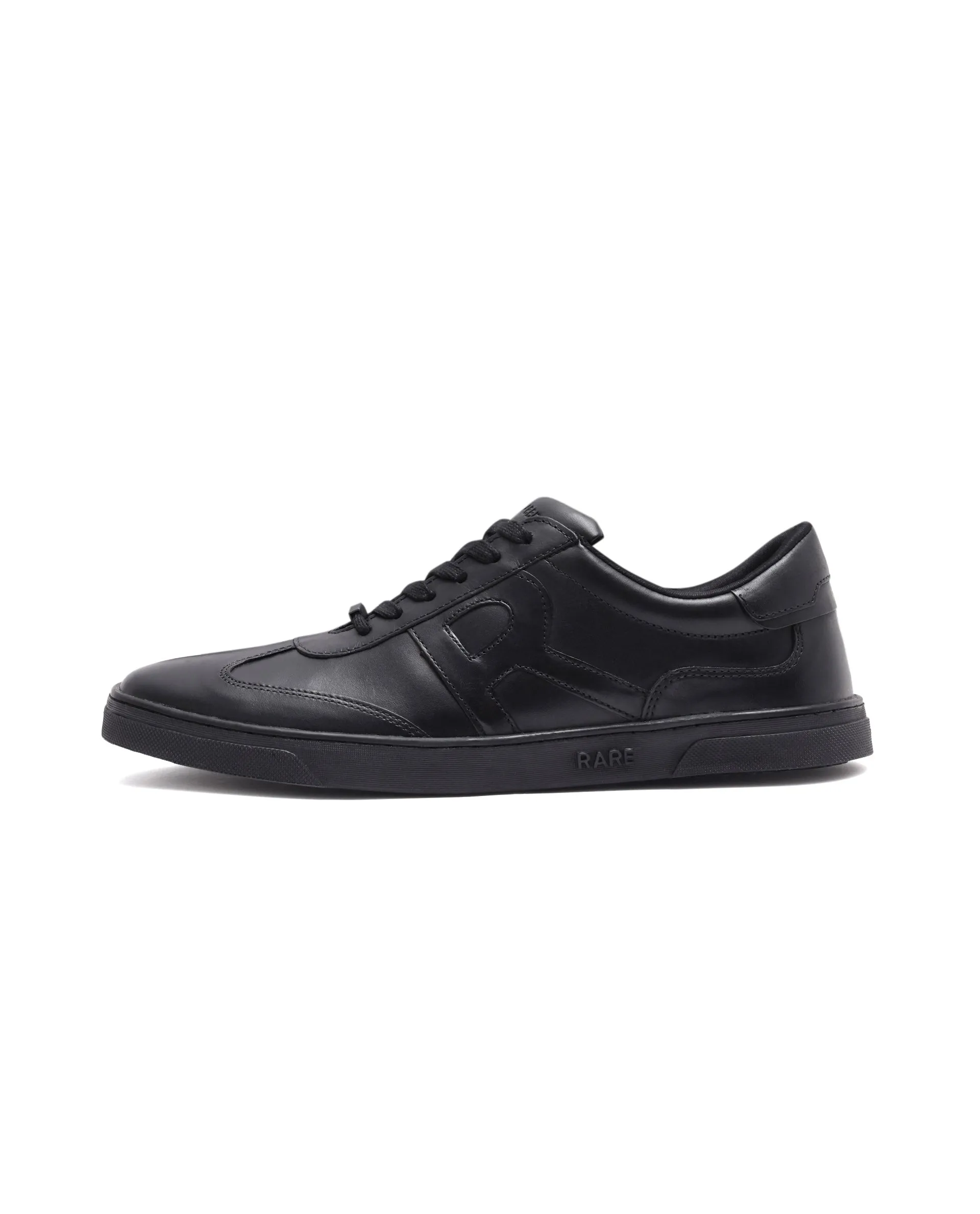 Rare Rabbit Mens Merc Black Round Toe Genuine Leather Lace Up Low Top Sneaker Shoes