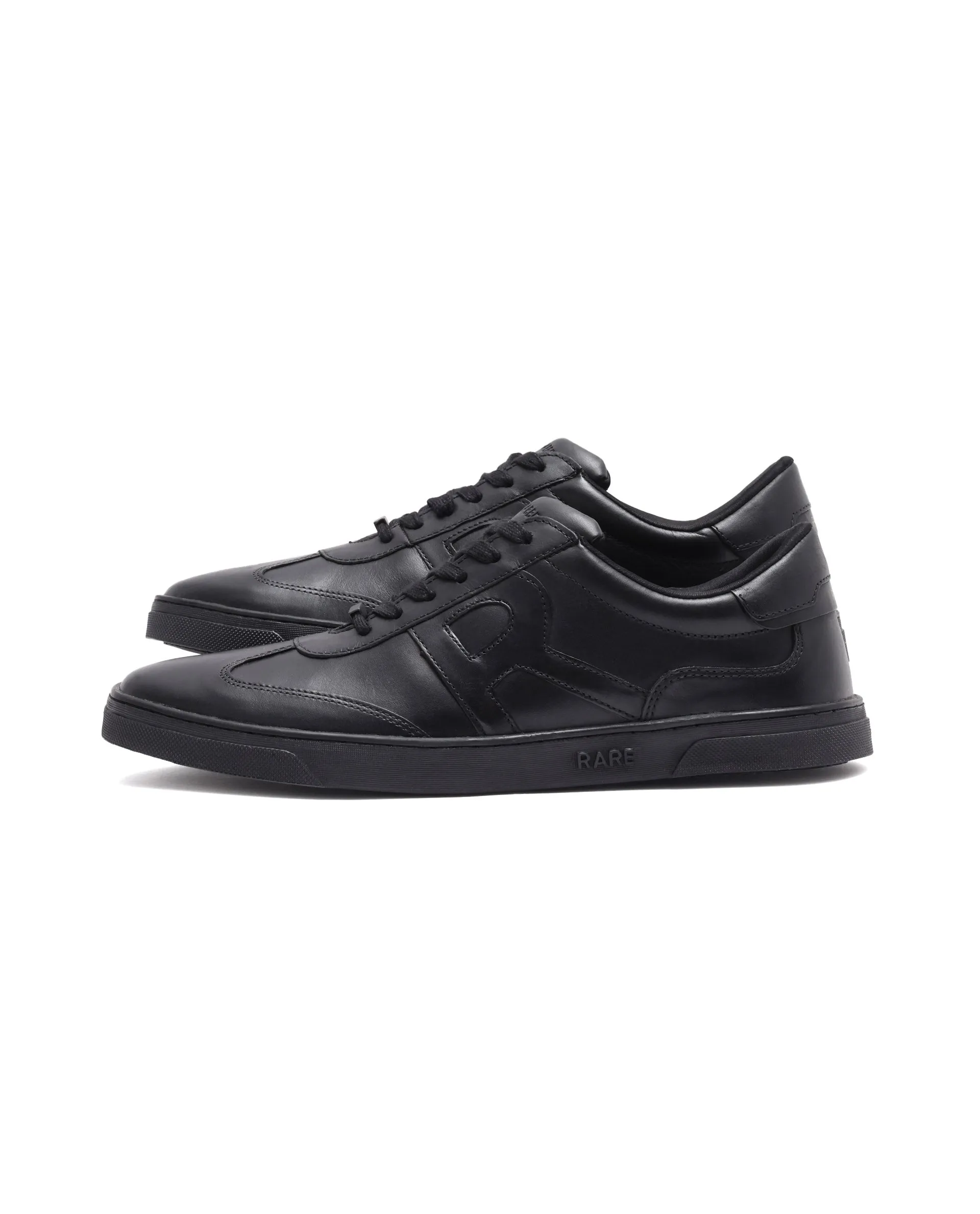 Rare Rabbit Mens Merc Black Round Toe Genuine Leather Lace Up Low Top Sneaker Shoes