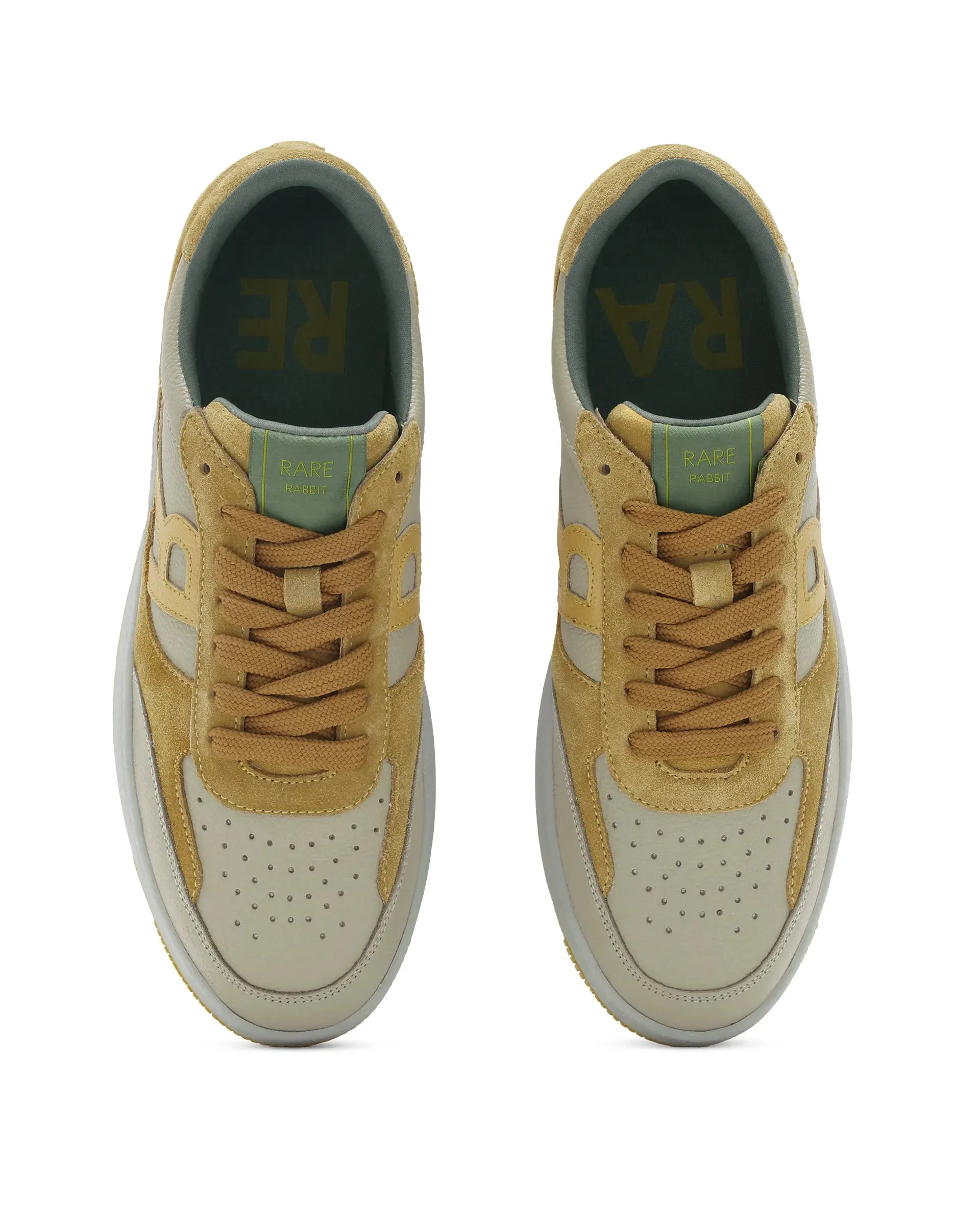 Rare Rabbit Men's Parallax Sage/Yellow Genuine Suede Colorblock Low-Top Lace-Up Sneaker Shoes