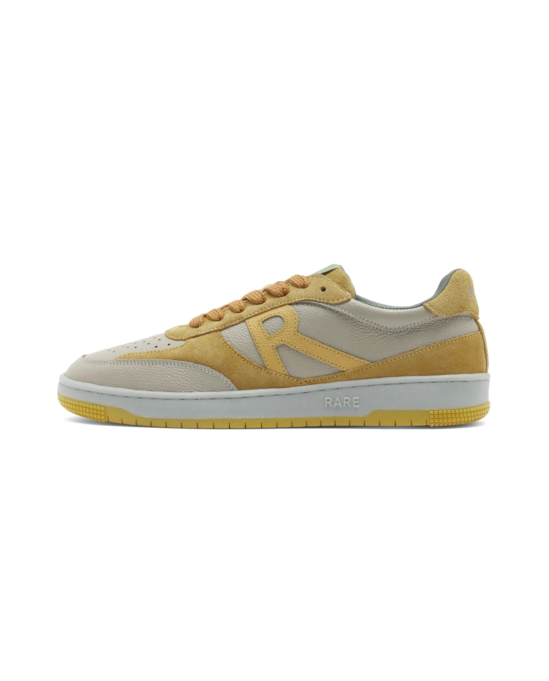 Rare Rabbit Men's Parallax Sage/Yellow Genuine Suede Colorblock Low-Top Lace-Up Sneaker Shoes