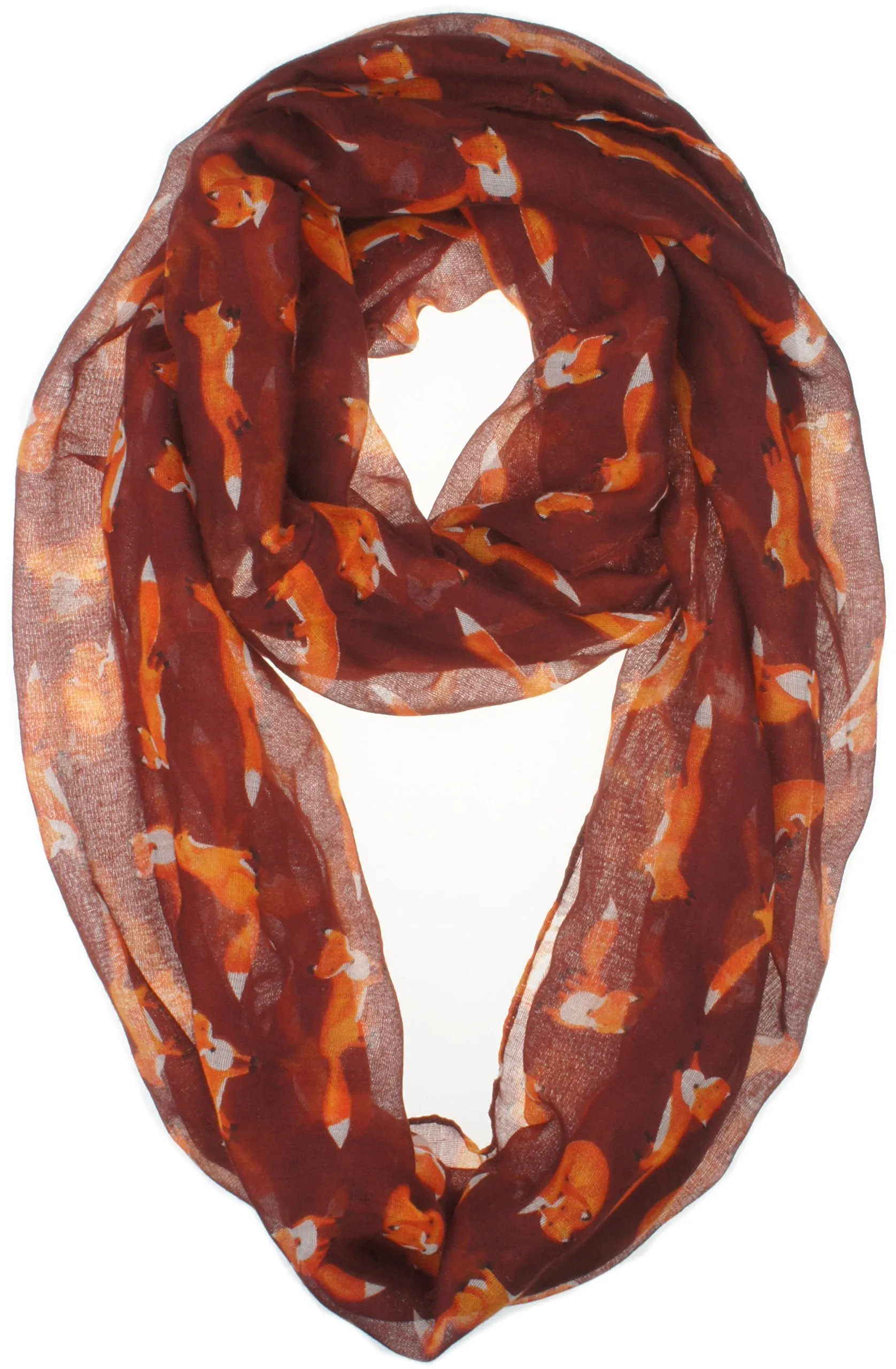 Soft Light Weight Cartoon Fox Sheer Infinity Scarf