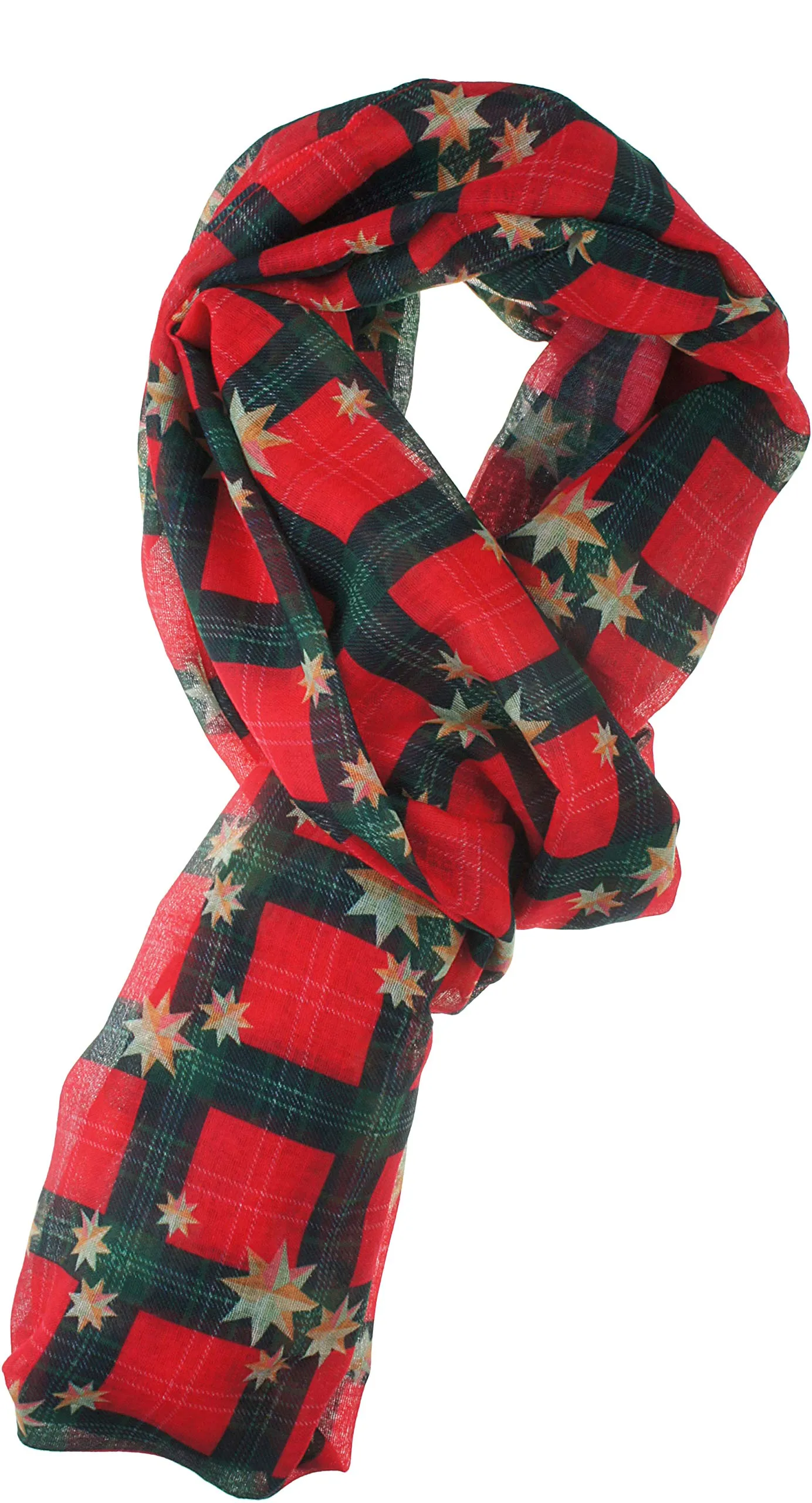 Soft Light Weight Christmas Holiday Plaid Tartan Sheer Infinity Scarf