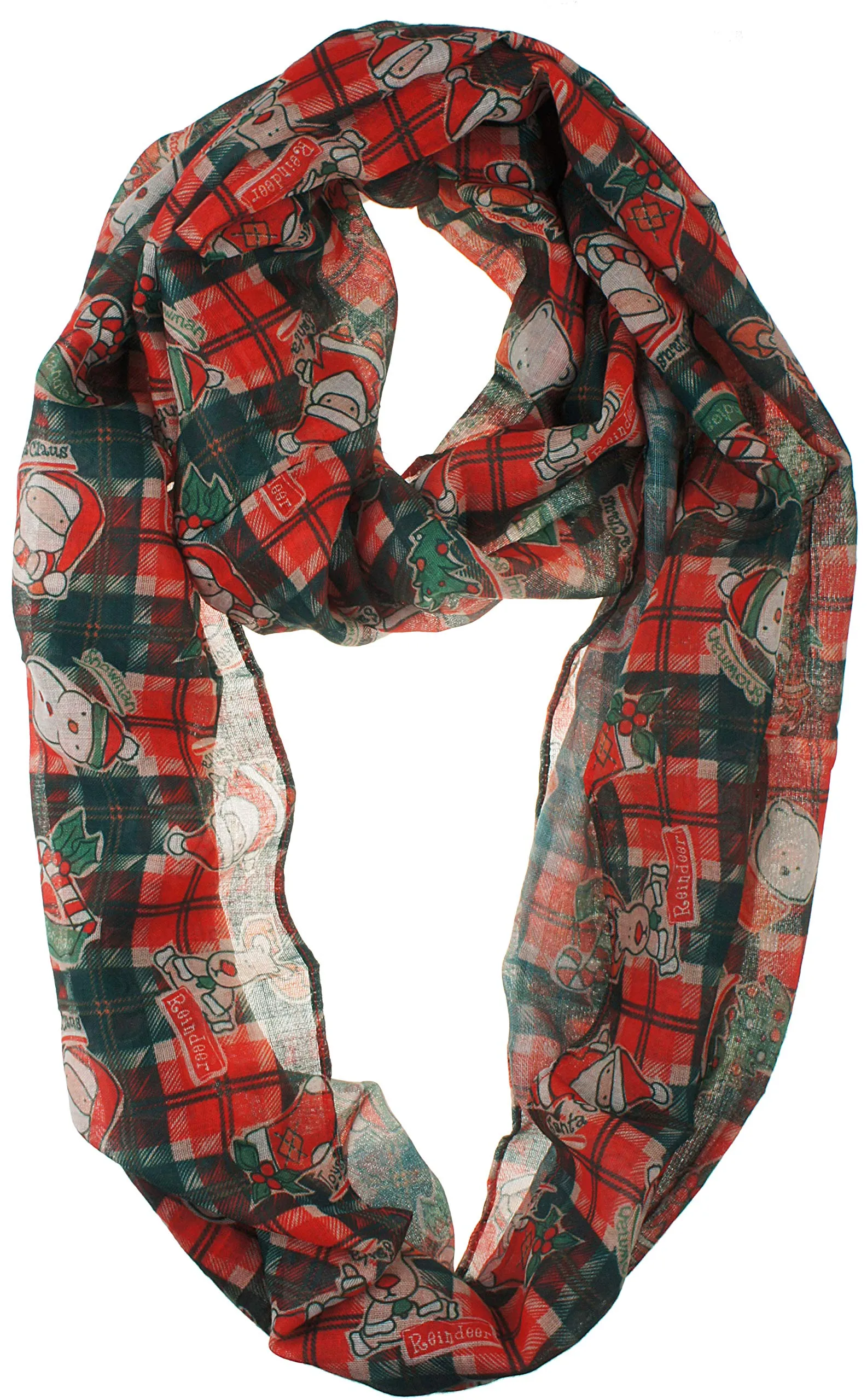 Soft Light Weight Christmas Holiday Plaid Tartan Sheer Infinity Scarf