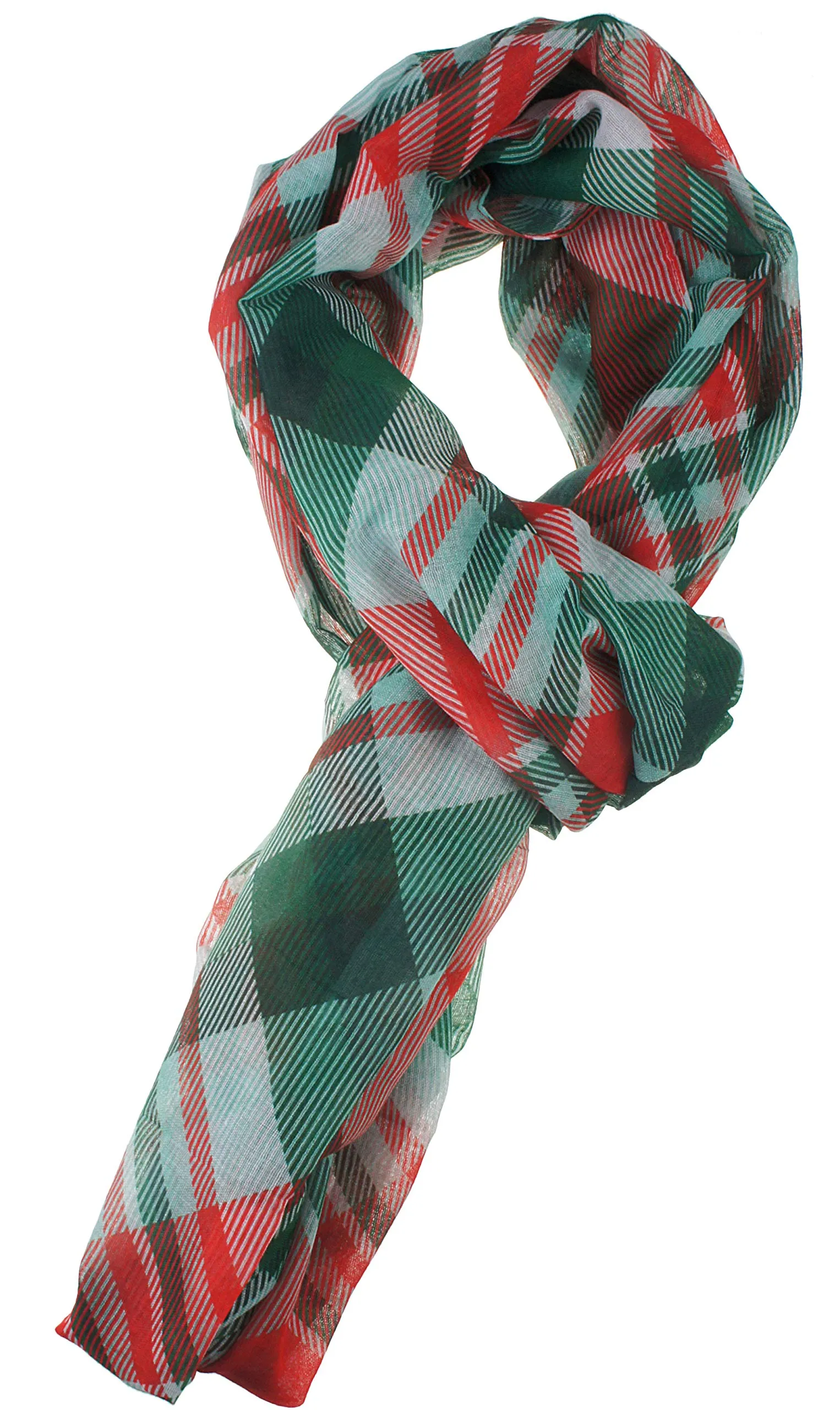 Soft Light Weight Christmas Holiday Plaid Tartan Sheer Infinity Scarf