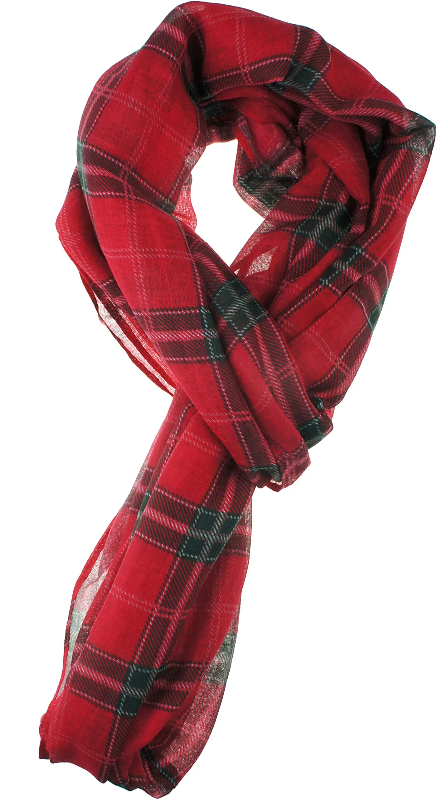 Soft Light Weight Christmas Holiday Plaid Tartan Sheer Infinity Scarf