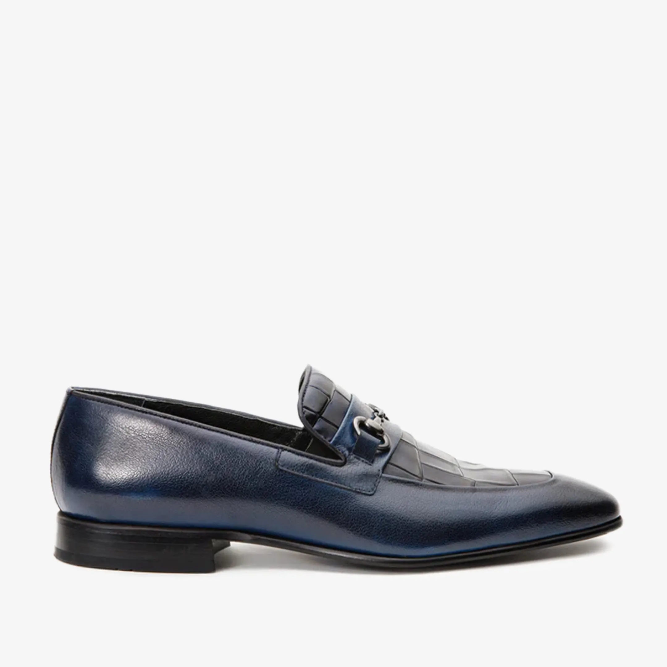 The Pusan Navy Blue Leather Bit Loafer Men Shoe