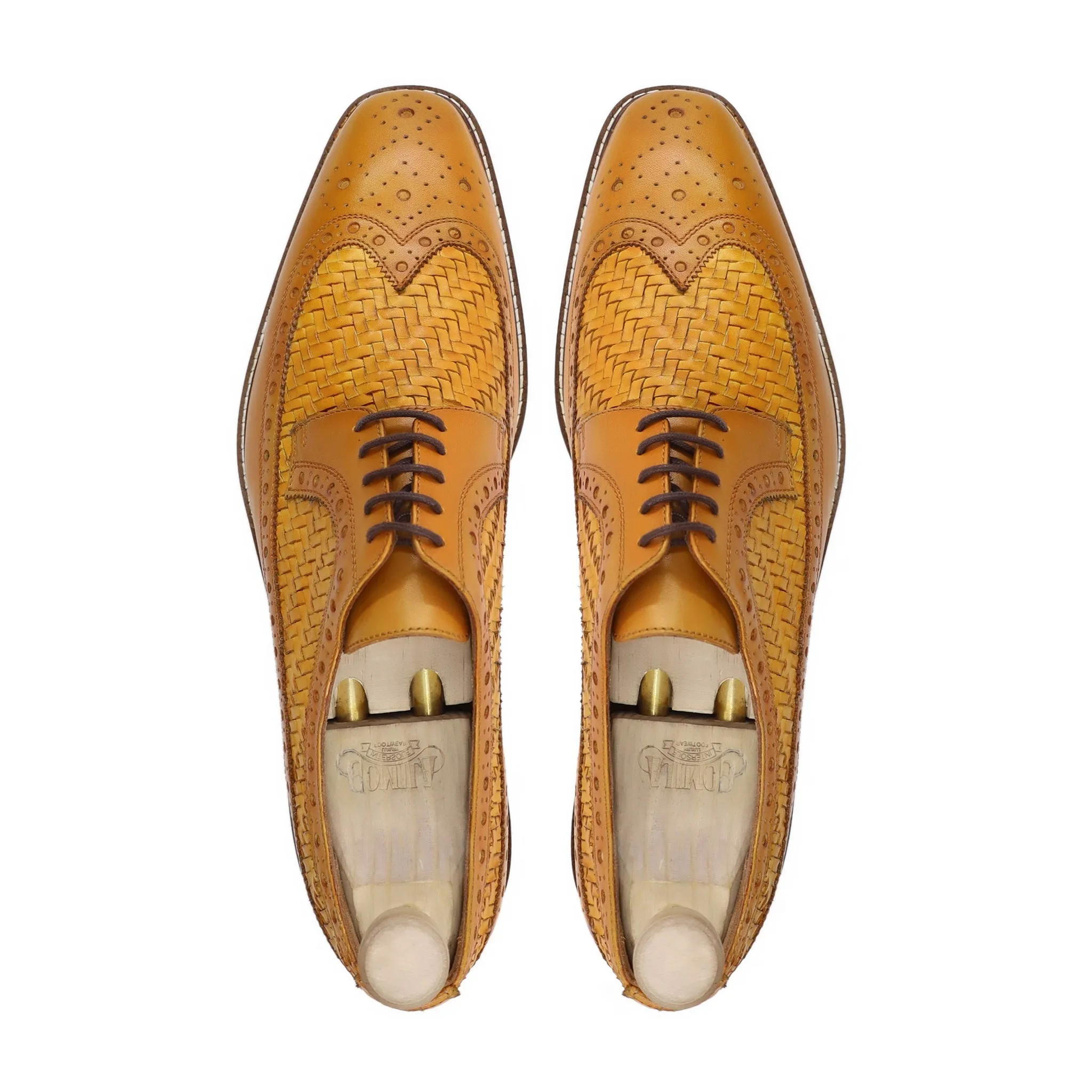 Wayne - Men's Yellow Calf and Hand Woven Calf Leather Derby Shoe