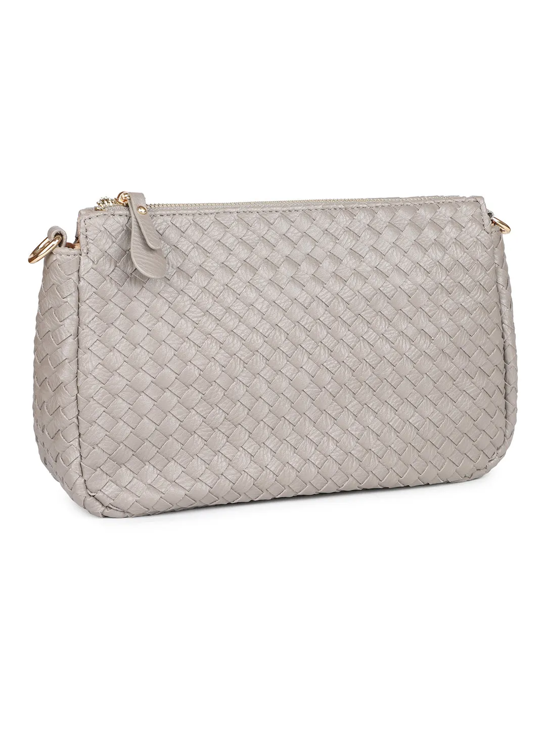 Women Light Grey Woven Design Structured Sling Bag